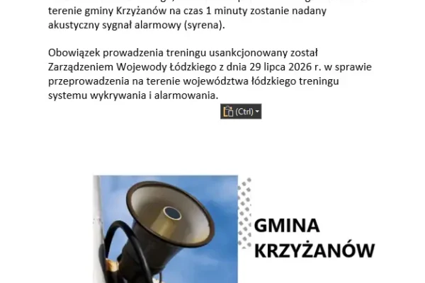 Trening Systemu Ostrzegania i Alarmowania Ludności w Gminie Krzyżanów
