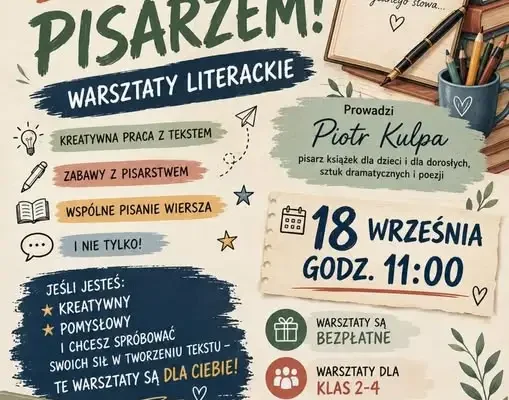 Warsztaty literackie dla dzieci w bibliotece w Żychlinie – spotkanie z Piotrem Kulpą
