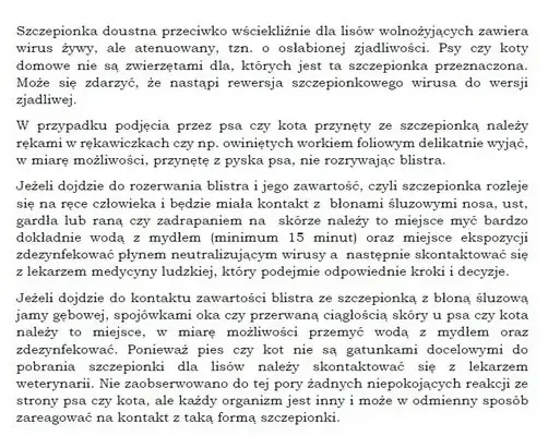 Uwaga na przynęty ze szczepionką dla lisów – informacja dla mieszkańców