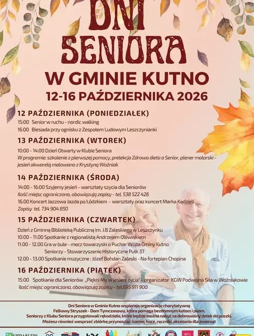 Dni Seniora w Gminie Kutno – pięć dni pełnych atrakcji od 12 do 16 października