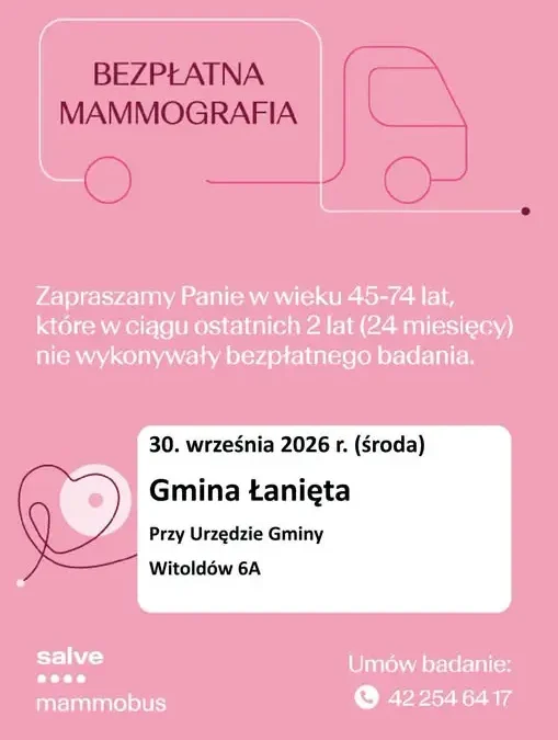 Dziś mammobus w gminie Łanięta – bezpłatne badania dla pań 45-74