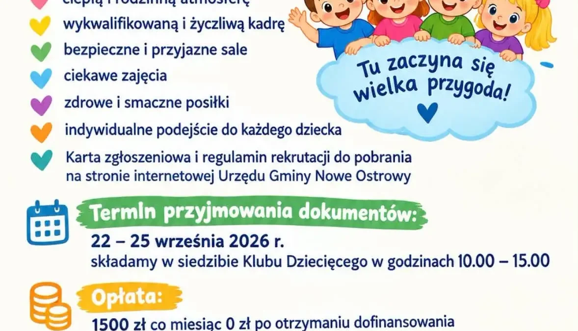 Rusza rekrutacja do Klubu Dziecięcego „Bajkowy Zakątek” w Ostrowach