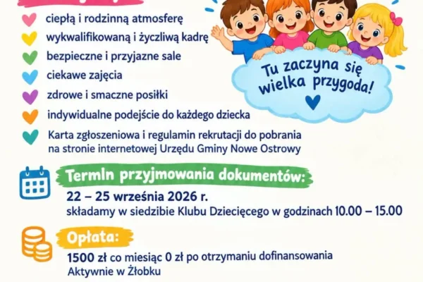 Rusza rekrutacja do Klubu Dziecięcego „Bajkowy Zakątek” w Ostrowach