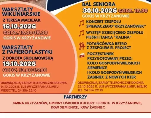 Dni Seniora na ludowo w Gminie Krzyżanów – warsztaty i Bal Seniora