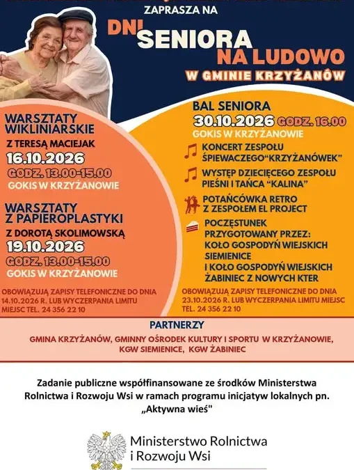 Dni Seniora na ludowo w Gminie Krzyżanów – warsztaty i Bal Seniora