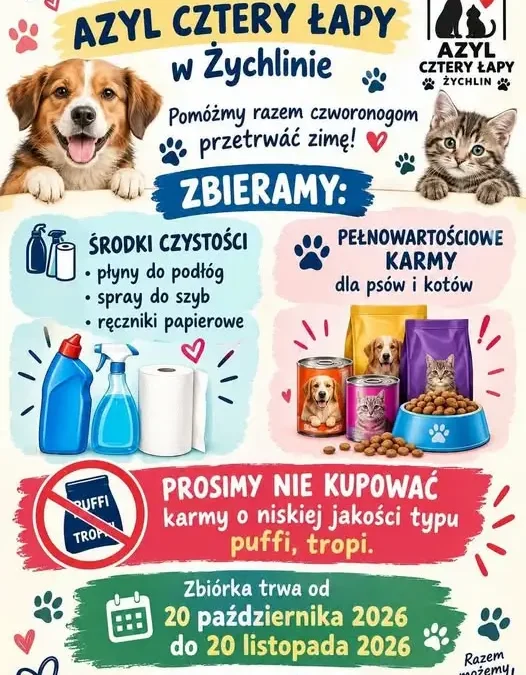 Uczniowie z Dąbrowic zbierają dary dla schroniska „Cztery Łapy” w Żychlinie